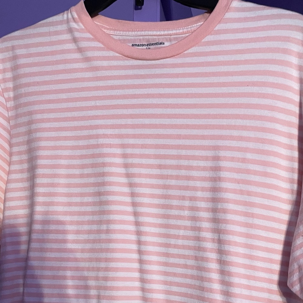 amazon essentials pink and white striped tee